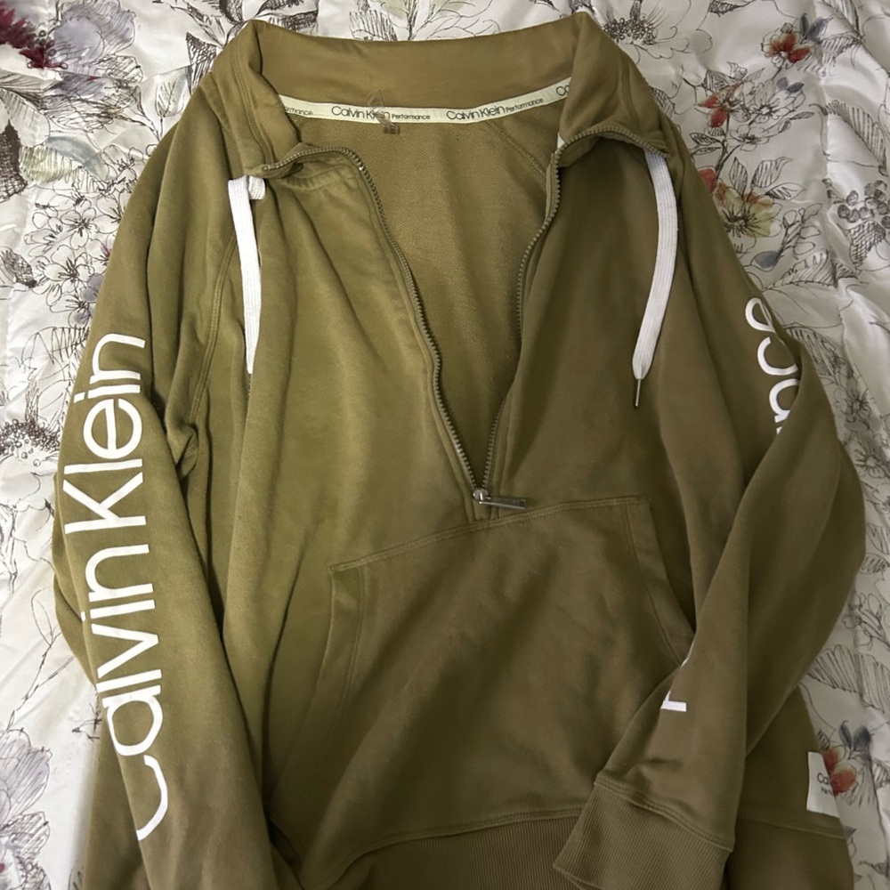 Calvin Klein Olive Green Half-Zip Hoodie